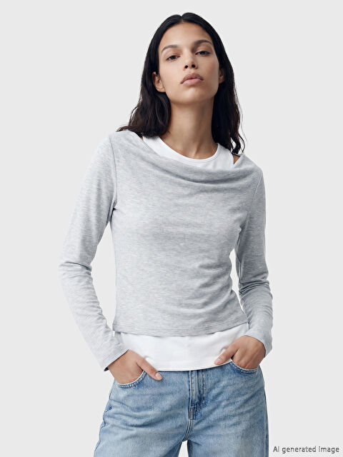 LCW Vision Bisiklet Yaka Büzgülü Bluz