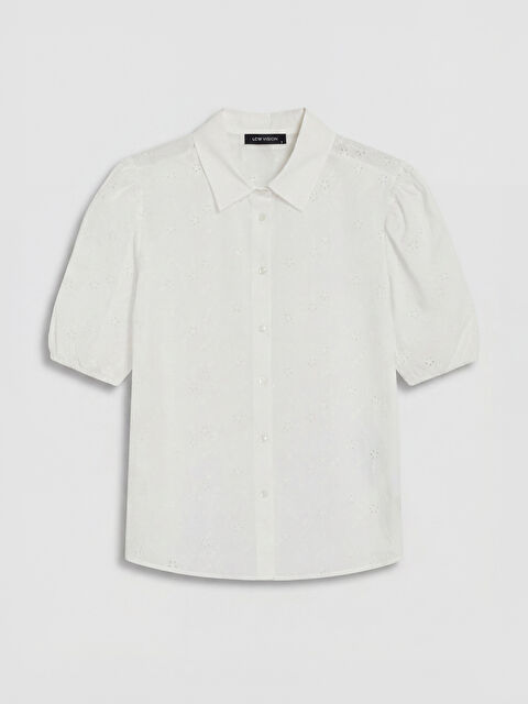 LCW Vision Balon Kollu Kadın Brode Gömlek