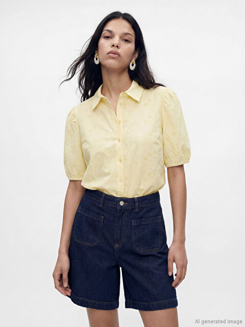 LCW Vision Balon Kollu Kadın Brode Gömlek