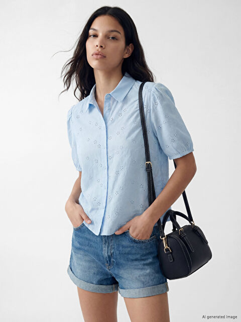 LCW Vision Balon Kollu Kadın Brode Gömlek