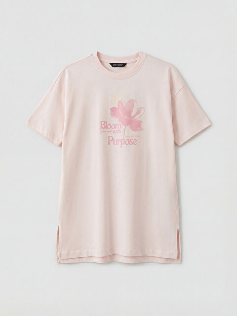 LCW Modest Bisiklet Yaka Baskılı Kadın Tişört