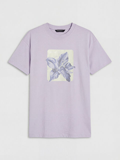 LCW Modest Bisiklet Yaka Baskılı Kadın Tişört