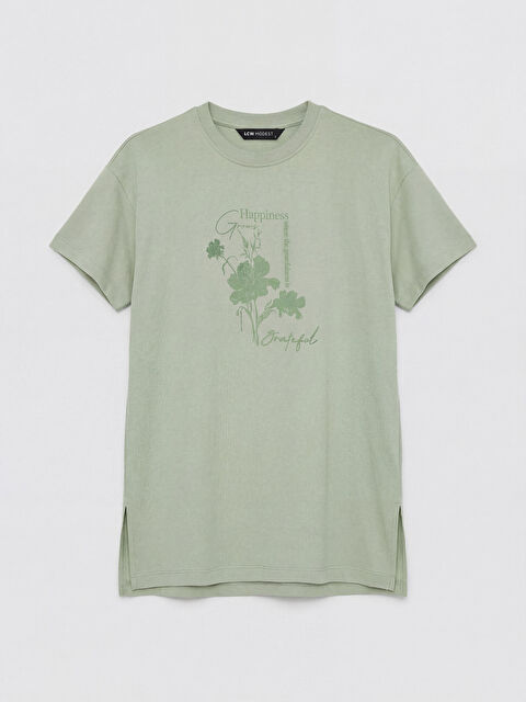 LCW Modest Bisiklet Yaka Baskılı Kadın Tişört