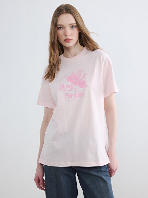 LCW Modest Bisiklet Yaka Baskılı Kadın Tişört