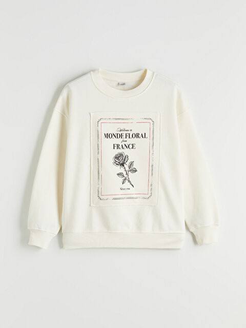 LCW Kids Bisiklet Yaka Baskılı Kız Çocuk Kalın Sweatshirt - S6A654Z4-FEW