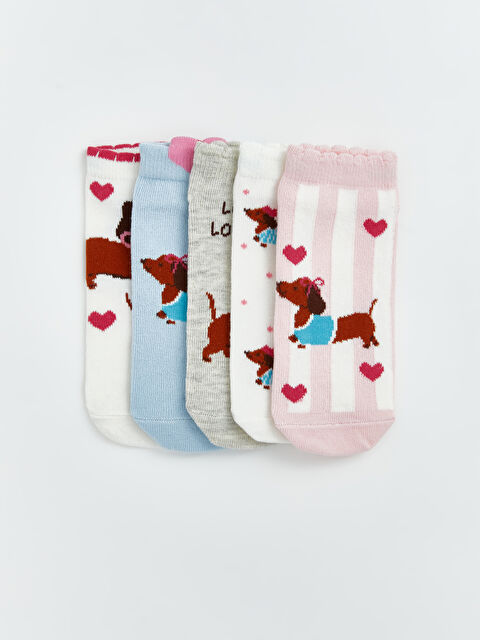 LCW Kids Köpek Desenli Kız Çocuk Patik Çorap 5'li