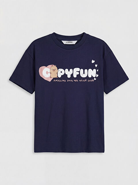 LCW Kids Bisiklet Yaka Capyfun Baskılı Kız Çocuk Tişört - S6E657Z4-1SD