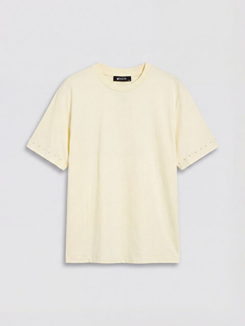 Soulife Bisiklet Yaka Boncuk İşlemeli Kadın Tişört