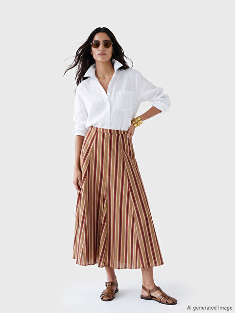 LCW Vision Regular Fit Çizgili A Kesim Etek