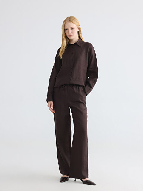 LCW Modest Beli Lastikli Kadın Keten Pantolon