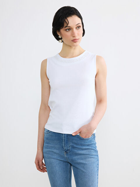 Soulife Bisiklet Yaka Boncuk İşlemeli Kadın Atlet - S6E660Z8-J5E