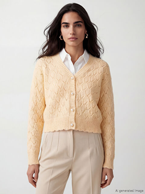 LCW Vision V Yaka Ajurlu Kadın Triko Hırka - S6ON45Z8-YTS