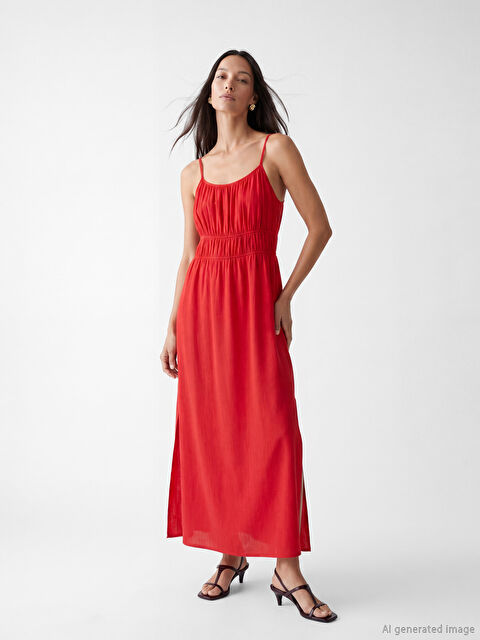 LCWAIKIKI Classic U Yaka İp Askılı Büzgülü Elbise