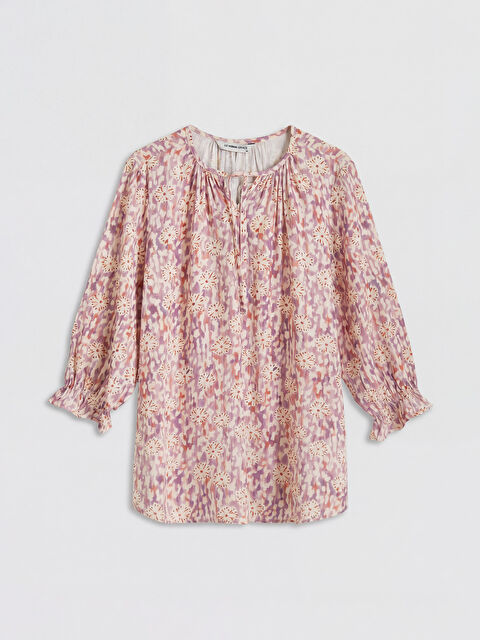 LCW Grace Bağlamalı Yaka Desenli Büzgülü Bluz