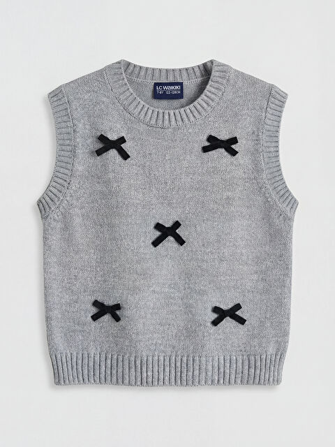 LCW Kids Bisiklet Yaka Fiyonklu Kız Çocuk Triko Süveter - S6D671Z4-DZS