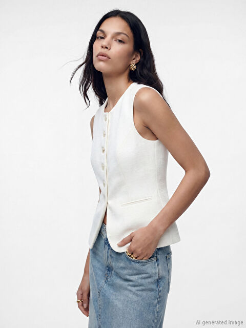 LCW Vision Bisiklet Yaka Poplin Kadın Klasik Yelek