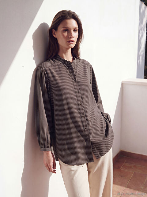 LCW Modest Hakim Yaka Çizgili Kadın Gömlek Tunik