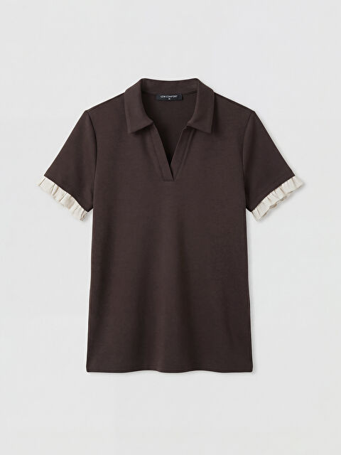 LCW Comfort Polo Yaka Fırfırlı Soft Touch Kadın Tişört - S6C681Z8-HMK