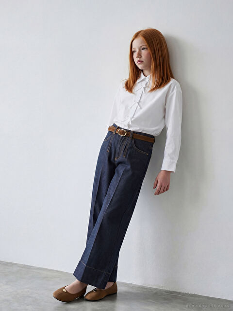 LCW Kids Wideleg Fit Kız Çocuk Jean Pantolon ve Kemer