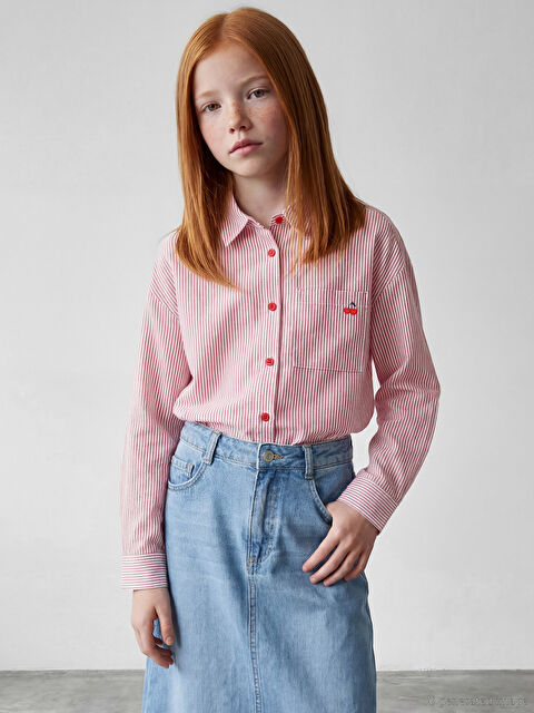 LCW Kids Çizgili Uzun Kollu Poplin Kız Çocuk Gömlek