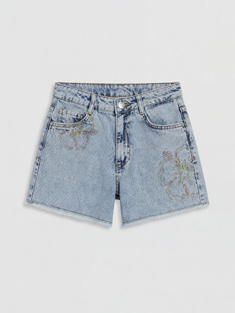 LCW Kids Çiçek Nakışlı Kız Çocuk Jean Şort