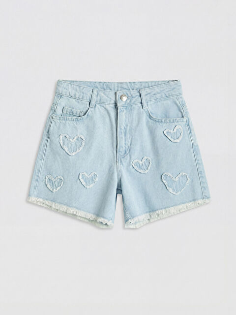 LCW Kids Kalp Nakışlı Kız Çocuk Jean Şort