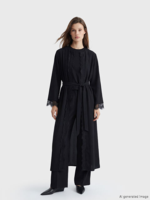 LCW Modest Bisiklet Yaka Krep Kadın Ferace