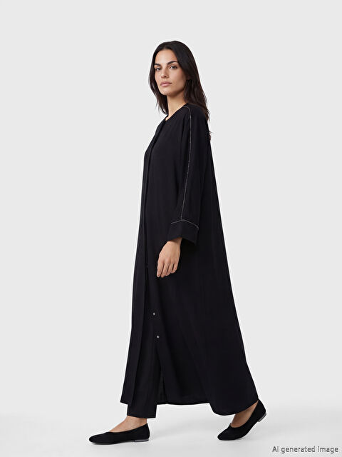 LCW Modest Bisiklet Yaka Oversize Krep Kadın Ferace
