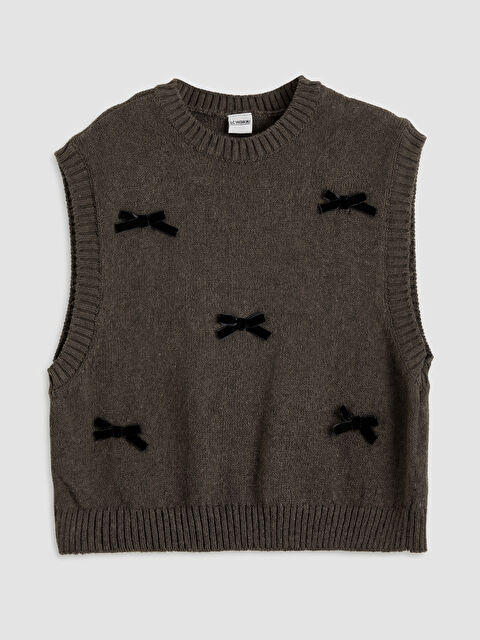 LCW Kids Fiyonk Detaylı Triko Kız Çocuk Süveter