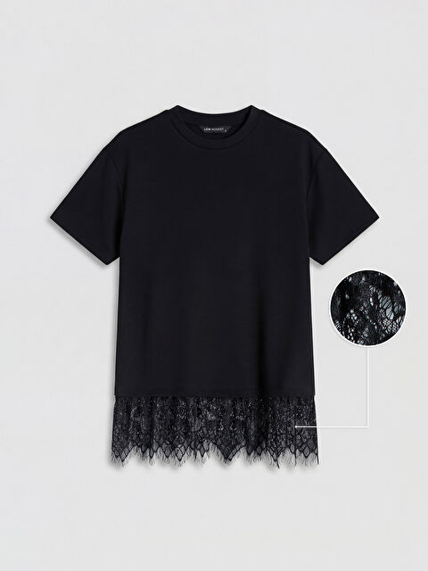 LCW Modest Dantel Detaylı Soft Touch Kadın Tişört