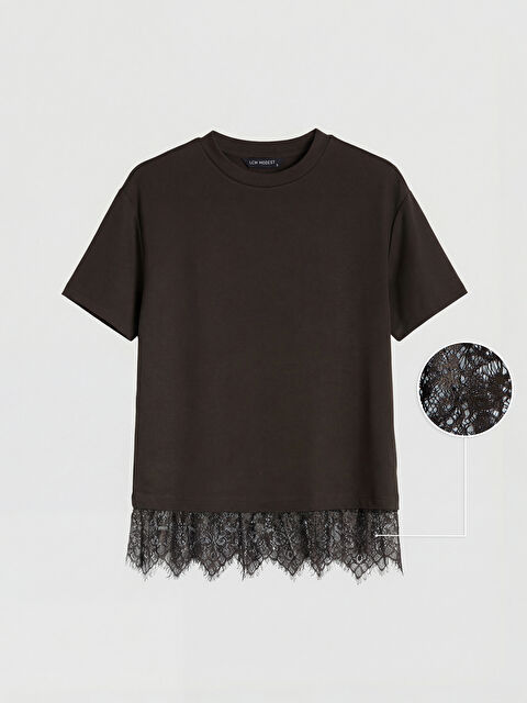 LCW Modest Dantel Detaylı Soft Touch Kadın Tişört