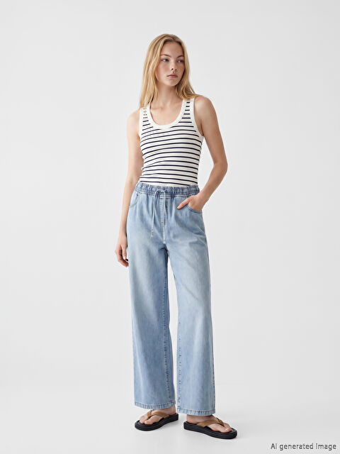 XSIDE Beli Lastikli Wideleg Kadın Jean Pantolon