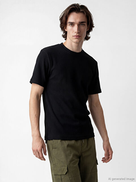 XSIDE Bisiklet Yaka Fitilli Erkek Tişört - S6D702Z8-CVL