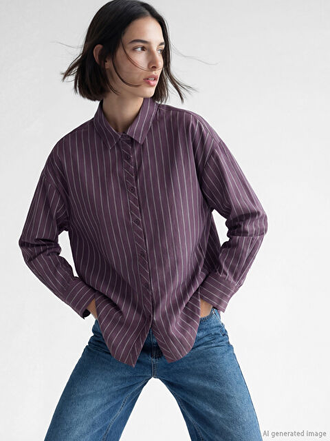 LCW Vision Çizgili Oversize Kadın Gömlek - S6B707Z8-LHW