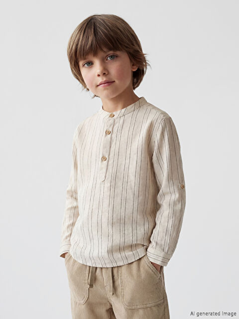 LCW Kids Çizgili Keten Karışımlı Erkek Çocuk Gömlek