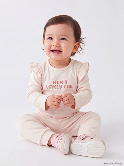 LCW baby Baskılı Kız Bebek Çıtçıtlı Body ve Pantolon