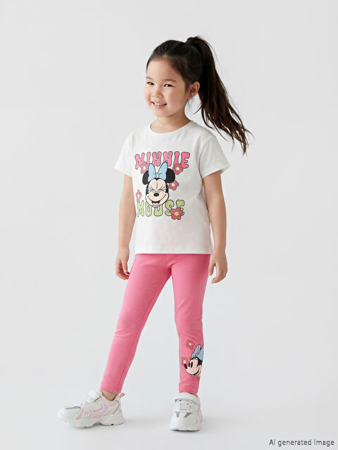 LCW Kids Minnie Mouse Baskılı Kız Çocuk Tişört ve Tayt