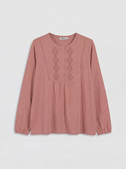 LCW Grace Bisiklet Yaka Nakışlı Büzgülü Bluz