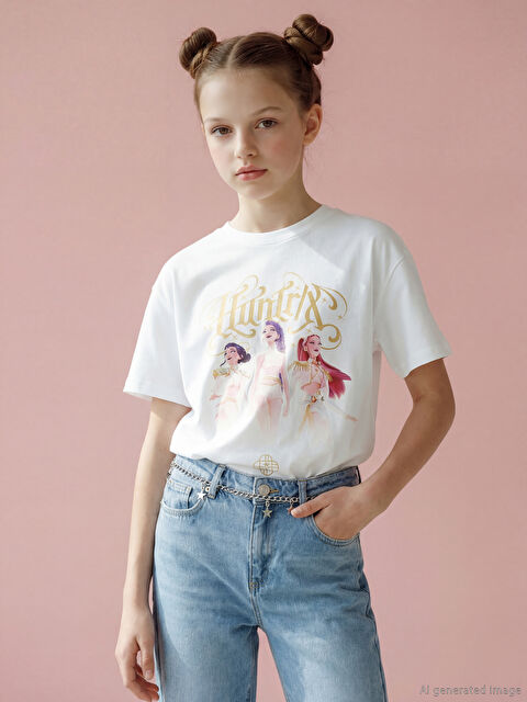 LCW Kids Bisiklet Yaka Huntrix Baskılı Kız Çocuk Tişört - S6E719Z4-Q6K