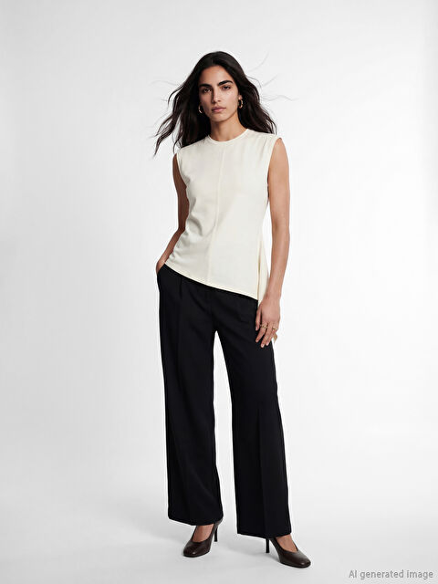 LCW Vision Yüksek Bel Geniş Paça Kadın Kumaş Pantolon