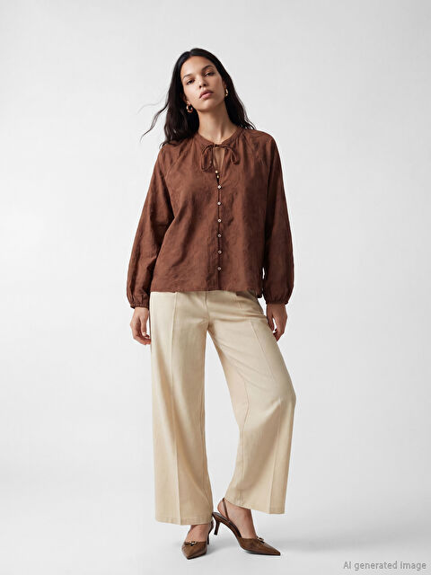 LCW Vision Yüksek Bel Geniş Paça Kadın Kumaş Pantolon