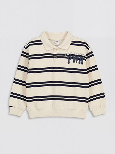 LCW Kids Polo Yaka Çizgili Erkek Çocuk Sweatshirt