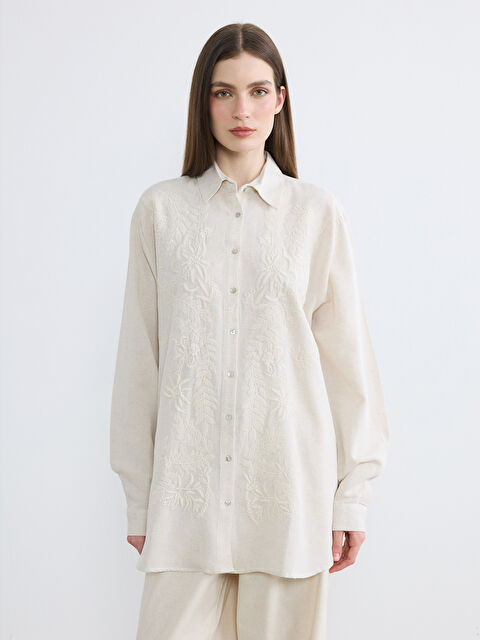 LCW Modest Nakışlı Oversize Kadın Gömlek Tunik - S6E729Z8-EEW