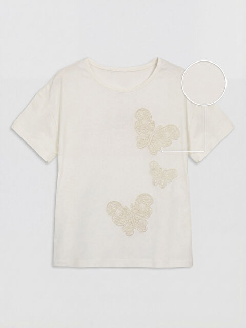 LCW Kids Kelebek Nakışlı Kız Çocuk Tişört
