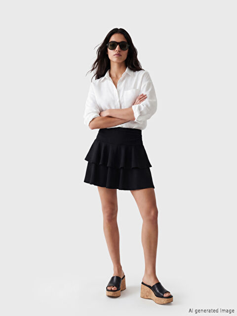 LCW Vision Dokulu Pileli Katkat Mini Etek