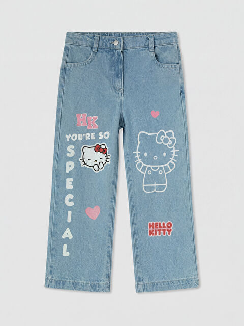 LCW Kids Hello Kitty Baskılı Kız Çocuk Jean Pantolon