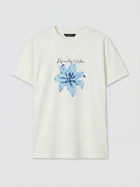 LCW Modest Bisiklet Yaka Baskılı Kadın Tişört