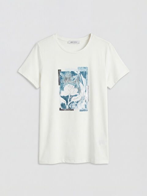 LCWAIKIKI Classic Bisiklet Yaka Baskılı Kadın Tişört - S6C739Z8-R9J