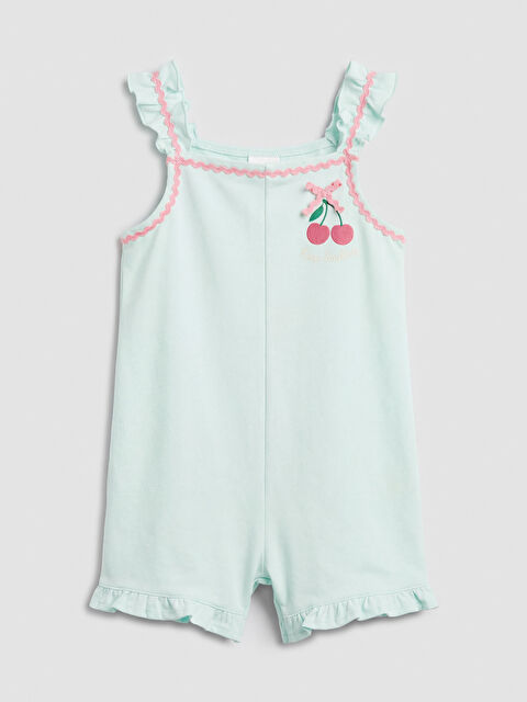 LCW Kids Kare Yaka Nakışlı Kız Çocuk Tulum