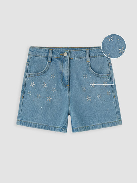 LCW Kids Çiçek Nakışlı Kız Çocuk Jean Şort